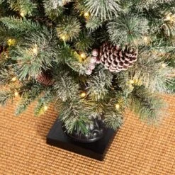 5ft. Pre-Lit Flocked Pine Artificial Christmas Tree In Black Urn, Warm White Lights 17 5ft. Pre-Lit Flocked Pine Artificial Christmas Tree In Black Urn, Warm White Lights -Northlight Shop D494335S 6