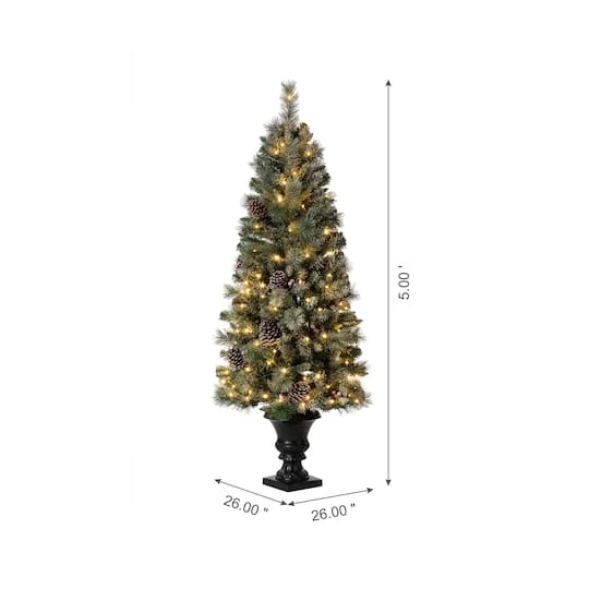 5ft. Pre-Lit Flocked Pine Artificial Christmas Tree In Black Urn, Warm White Lights 10 5ft. Pre-Lit Flocked Pine Artificial Christmas Tree In Black Urn, Warm White Lights - Image 8