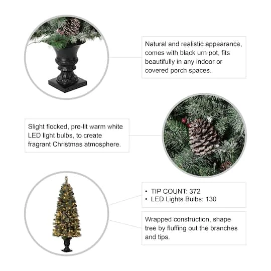 5ft. Pre-Lit Flocked Pine Artificial Christmas Tree In Black Urn, Warm White Lights 11 5ft. Pre-Lit Flocked Pine Artificial Christmas Tree In Black Urn, Warm White Lights - Image 9