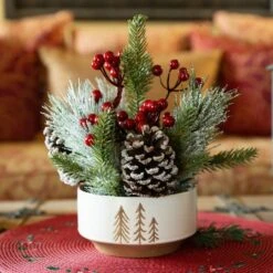 Christmas Mix IN 4.25" Ceramic Reverse Tree Pot -Northlight Shop D511151S 3
