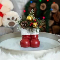 6" Christmas Arrangement In Cement Santa Boots 9 6" Christmas Arrangement In Cement Santa Boots -Northlight Shop D511153S 3