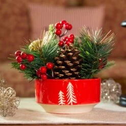 Christmas Mix In 6" Ceramic Reverse Tree Pot -Northlight Shop D511154S 3