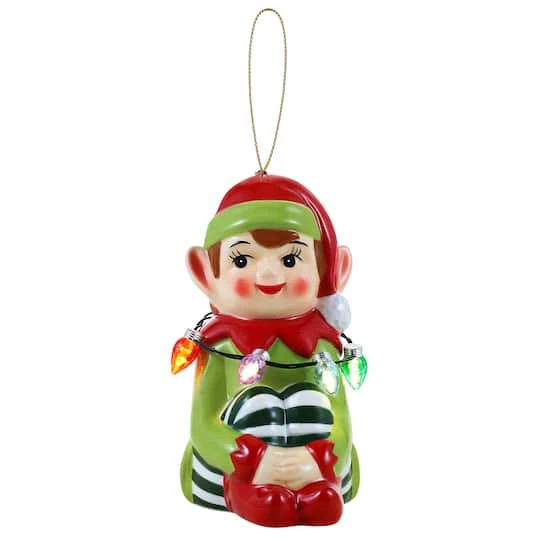 4.5" LED Mini Nostalgic Elf Ceramic Figurine 4 4.5" LED Mini Nostalgic Elf Ceramic Figurine - Image 2