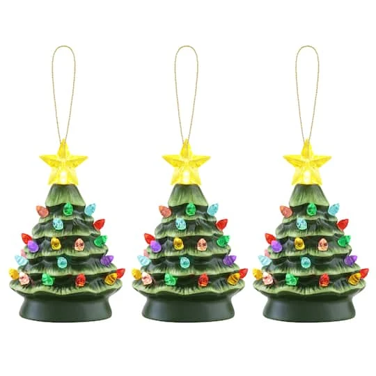 5" LED Green Nostalgic Trees Figurine Set 3 5" LED Green Nostalgic Trees Figurine Set