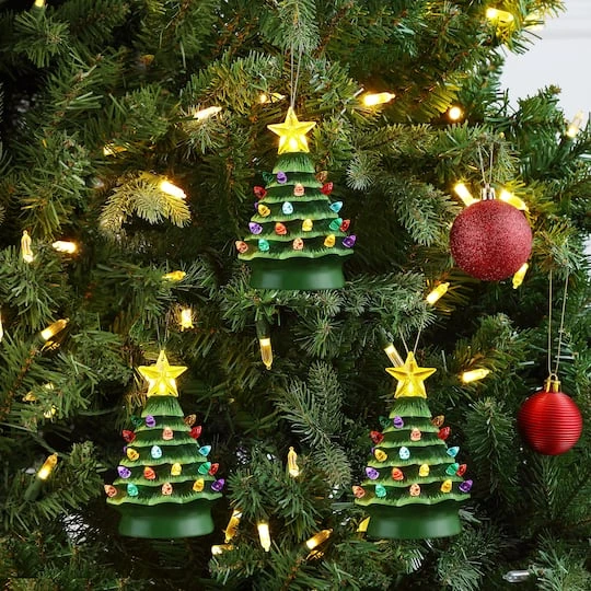 5" LED Green Nostalgic Trees Figurine Set 5 5" LED Green Nostalgic Trees Figurine Set - Image 3