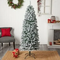 6ft. Pre-Lit Slim Flocked Montreal Fir Artificial Christmas Tree -Northlight Shop D517952S 10