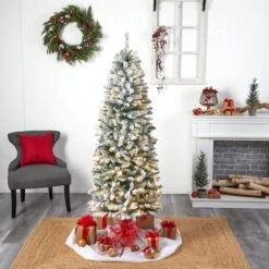 6ft. Pre-Lit Slim Flocked Montreal Fir Artificial Christmas Tree -Northlight Shop D517952S 7