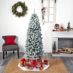 6ft. Pre-Lit Slim Flocked Montreal Fir Artificial Christmas Tree -Northlight Shop D517952S 8