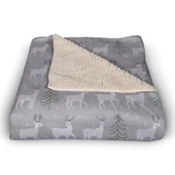 Deer And Tree Pattern 50x60 Sherpa Fleece Blanket 8 Deer And Tree Pattern 50x60 Sherpa Fleece Blanket -Northlight Shop D517993S 2