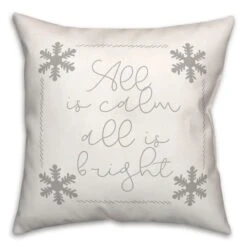 All Is Calm All Is Bright Snowflakes 18x18 Throw Pillow