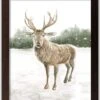 Winter Deer Walnut Framed Print Under Plexiglass -Northlight Shop D518108S 1