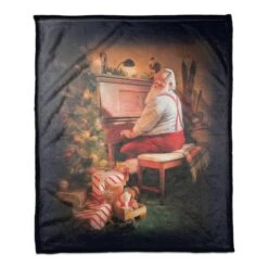 Painted Santa On Piano 50x60 Coral Fleece Blanket 7 Painted Santa On Piano 50x60 Coral Fleece Blanket -Northlight Shop D518121S 1 1