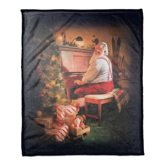 Painted Santa On Piano 50x60 Coral Fleece Blanket 3 Painted Santa On Piano 50x60 Coral Fleece Blanket