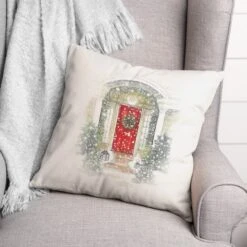 Home For Holidays Door 18x18 Throw Pillow -Northlight Shop D518127S 2