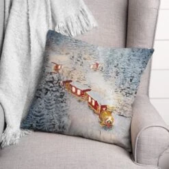 Train In The Snow 18x18 Throw Pillow 7 Train In The Snow 18x18 Throw Pillow -Northlight Shop D518129S 2