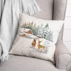 Winter Watercolor Deer 18x18 Throw Pillow -Northlight Shop D518130S 2