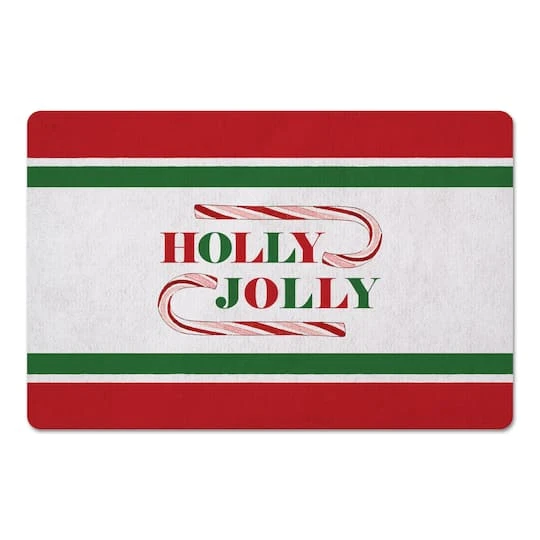 Holly Jolly Candycane Green Red 27x18 Floor Mat 3 Holly Jolly Candycane Green Red 27x18 Floor Mat