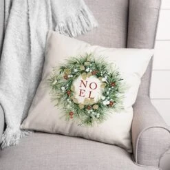Noel Wreath 18x18 Throw Pillow 7 Noel Wreath 18x18 Throw Pillow -Northlight Shop D518211S 2