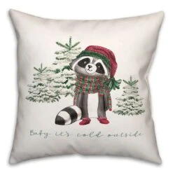 Baby Cold Outside Raccoon 18x18 Throw Pillow 7 Baby Cold Outside Raccoon 18x18 Throw Pillow -Northlight Shop D518224S 2