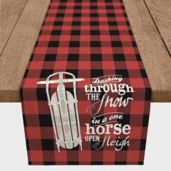 One Horse Open Sleigh Poly Twill Table Runner -Northlight Shop D518254S 2