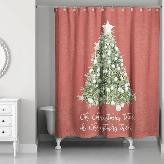Designs Direct Oh Christmas Tree On Red 71" X 74" Shower Curtain 4 Designs Direct Oh Christmas Tree On Red 71" X 74" Shower Curtain - Image 2