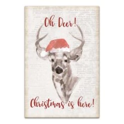 Oh Deer Christmas Here Canvas Wall Art