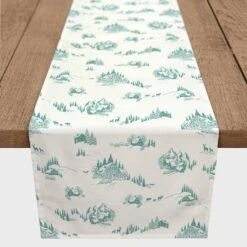 Snowy Town Teal 16x90 Poly Twill Table Runner 8 Snowy Town Teal 16x90 Poly Twill Table Runner -Northlight Shop D518384S 2