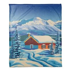 Arctic Nighttime Cabin 50x60 Coral Fleece Blanket -Northlight Shop D518393S 1 1