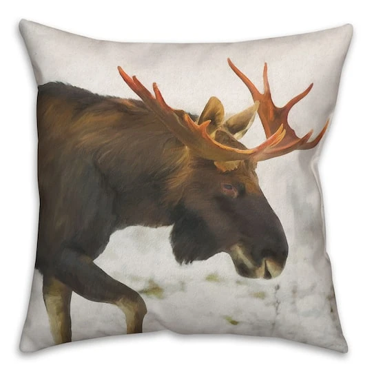 Moose In Snow 18x18 Throw Pillow 4 Moose In Snow 18x18 Throw Pillow - Image 2