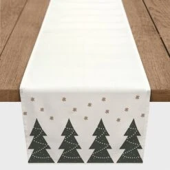 90" Christmas Tree Snow Twill Table Runner 8 90" Christmas Tree Snow Twill Table Runner -Northlight Shop D518490S 2