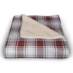 Red And Gray Plaid 50x60 Sherpa Fleece Blanket 8 Red And Gray Plaid 50x60 Sherpa Fleece Blanket -Northlight Shop D518541S 2