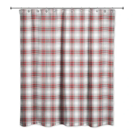 Red & Gray Plaid Shower Curtain 3 Red & Gray Plaid Shower Curtain