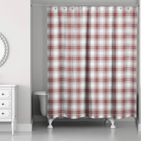Red & Gray Plaid Shower Curtain 5 Red & Gray Plaid Shower Curtain - Image 3