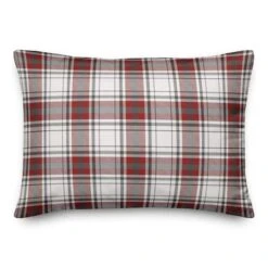Red Gray Plaid 14x20 Throw Pillow 5 Red Gray Plaid 14x20 Throw Pillow -Northlight Shop D518591S 1 1