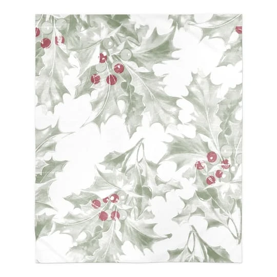 Holly Berry Leaves 50x60 Sherpa Fleece Blanket 3 Holly Berry Leaves 50x60 Sherpa Fleece Blanket