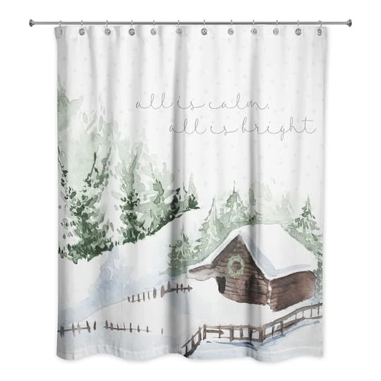 Snowy Cabin Shower Curtain 3 Snowy Cabin Shower Curtain