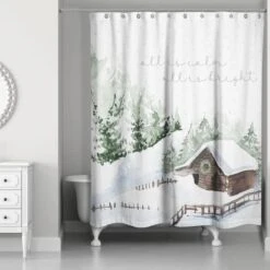 Snowy Cabin Shower Curtain 7 Snowy Cabin Shower Curtain -Northlight Shop D518612S 2