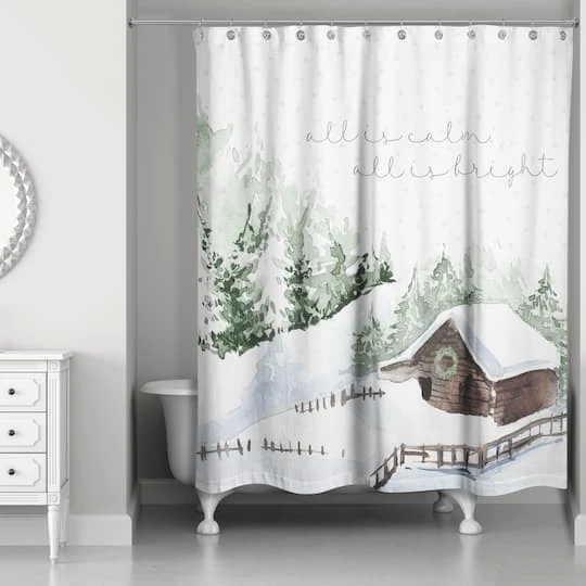 Snowy Cabin Shower Curtain 5 Snowy Cabin Shower Curtain - Image 3