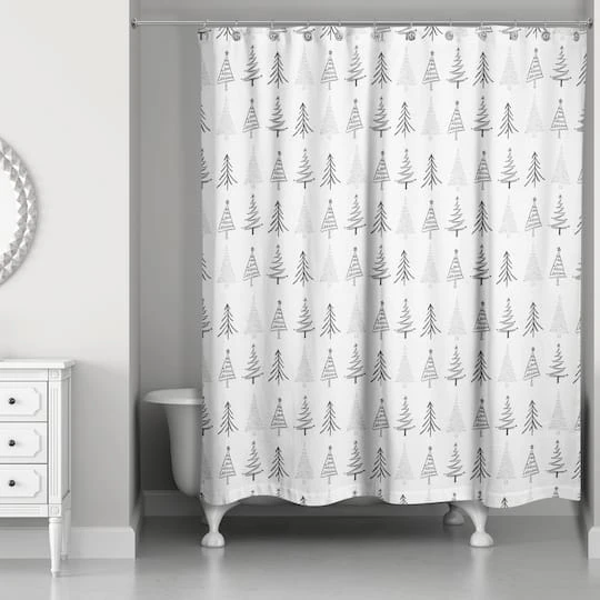 Designs Direct Christmas Tree Sketches 71" X 74" Shower Curtain 5 Designs Direct Christmas Tree Sketches 71" X 74" Shower Curtain - Image 3