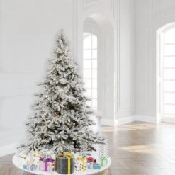 7.5ft. Pre-Lit Flocked Utica Fir Artificial Christmas Tree, Pure White LED Lights 9 7.5ft. Pre-Lit Flocked Utica Fir Artificial Christmas Tree, Pure White LED Lights -Northlight Shop D522411S 2