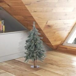 2ft. Pre-Lit Natural Bark Alpine Artificial Christmas Tree, Warm White Dura-Lit® LED Lights -Northlight Shop D522519S 2