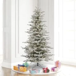 6.5ft. Pre-Lit Slim Flocked Sierra Fir Artificial Christmas Tree, Pure White Dura-Lit® LED Lights 9 6.5ft. Pre-Lit Slim Flocked Sierra Fir Artificial Christmas Tree, Pure White Dura-Lit® LED Lights -Northlight Shop D522526S 2