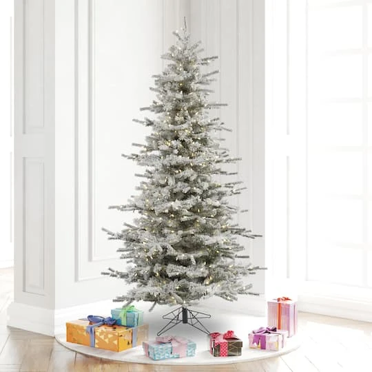 6.5ft. Pre-Lit Slim Flocked Sierra Fir Artificial Christmas Tree, Pure White Dura-Lit® LED Lights 5 6.5ft. Pre-Lit Slim Flocked Sierra Fir Artificial Christmas Tree, Pure White Dura-Lit® LED Lights - Image 3
