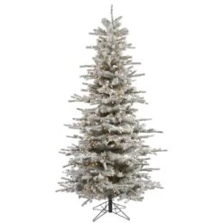 7.5ft. Pre-Lit Flocked Sierra Fir Slim Artificial Christmas Tree, Clear Lights -Northlight Shop D522527S 1 1