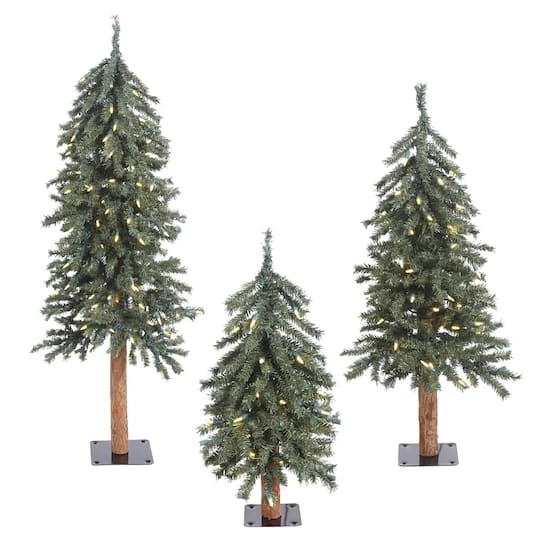 2ft., 3ft. & 4ft. Pre-Lit Natural Bark Alpine Artificial Christmas Tree Set, Clear Dura-Lit® Lights 3 2ft., 3ft. & 4ft. Pre-Lit Natural Bark Alpine Artificial Christmas Tree Set, Clear Dura-Lit® Lights