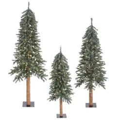 4ft., 5ft., & 6ft. Pre-Lit Natural Bark Alpine Artificial Christmas Tree Set, Clear Lights
