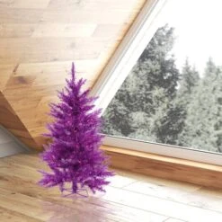 2ft. Pre-Lit Purple Artificial Christmas Tree, Purple LED Lights -Northlight Shop D522547S 2
