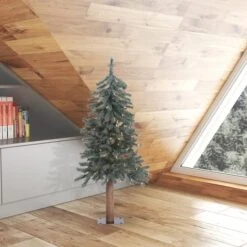 3ft. Pre-Lit Natural Bark Alpine Artificial Christmas Tree, Warm White Dura-Lit® LED Lights -Northlight Shop D522644S 2