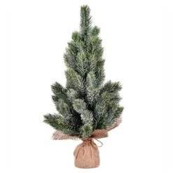 19" Unlit Frosted Spruce Sapling Artificial Christmas Tree In Burlap Base