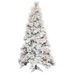 5.5ft. Pre-Lit Flocked Atka Slim Artificial Christmas Tree, Warm White LED Lights